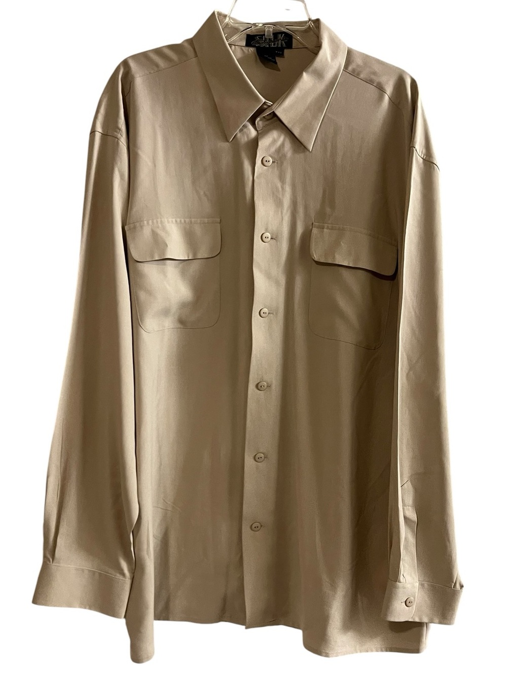 100% Silk Button Up Shirt Beige XXL